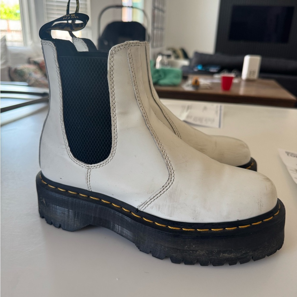 Dr. Martens White and Black Ankle Boots with Platform Sole